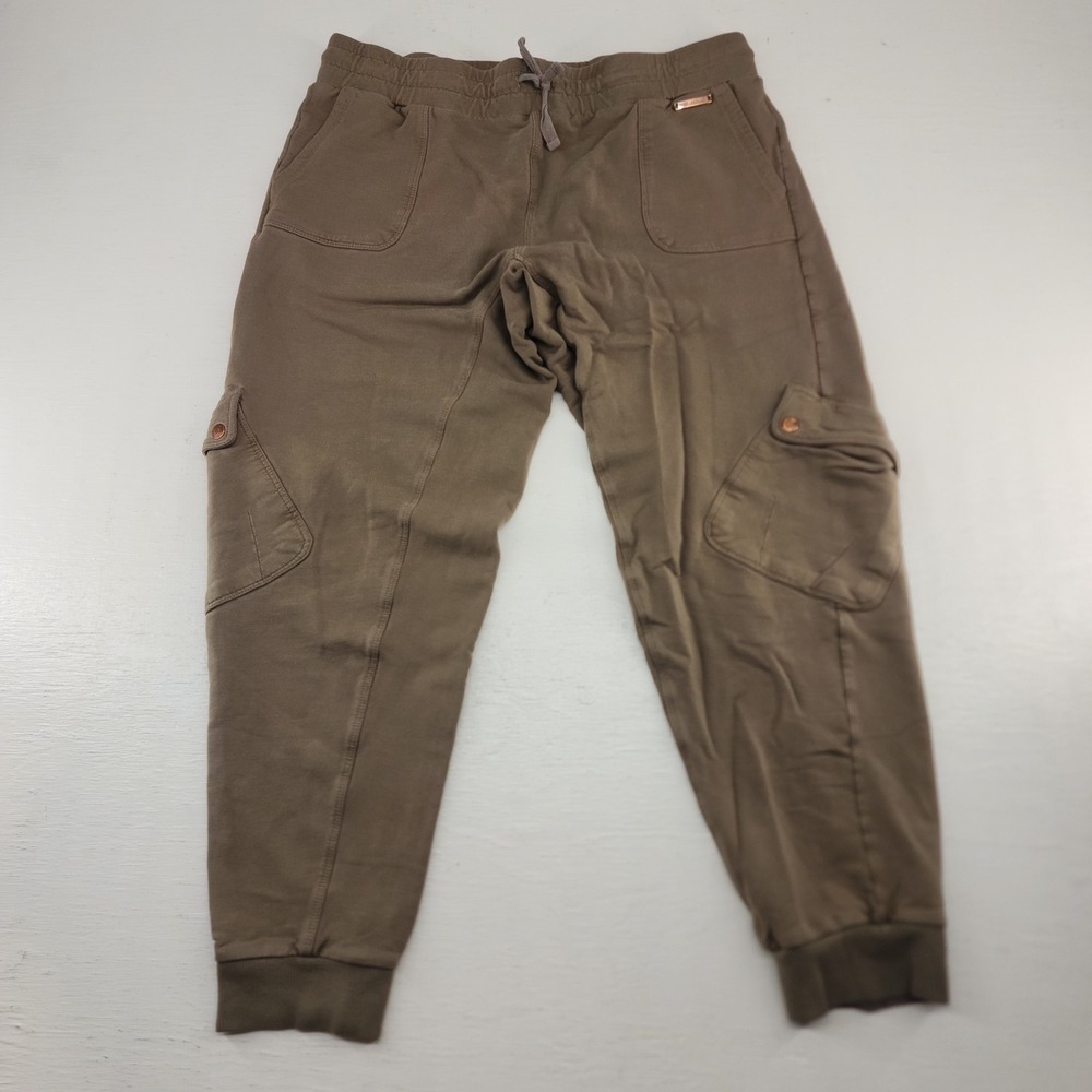 Avec Les Filles Medium | Olive Green Cargo Cropped Jogger Sweatpants Utility